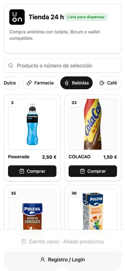 Drinks category catalogue on mobile